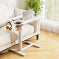 Mobile Standing Desk Height Adjustable Overbed Bedside Table with Cup Holder-White - White - End & Side Tables