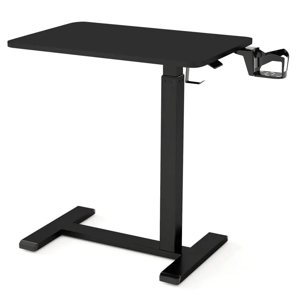 Mobile Standing Desk Height Adjustable Overbed Bedside Table with Cup Holder-Black - Black - End & Side Tables