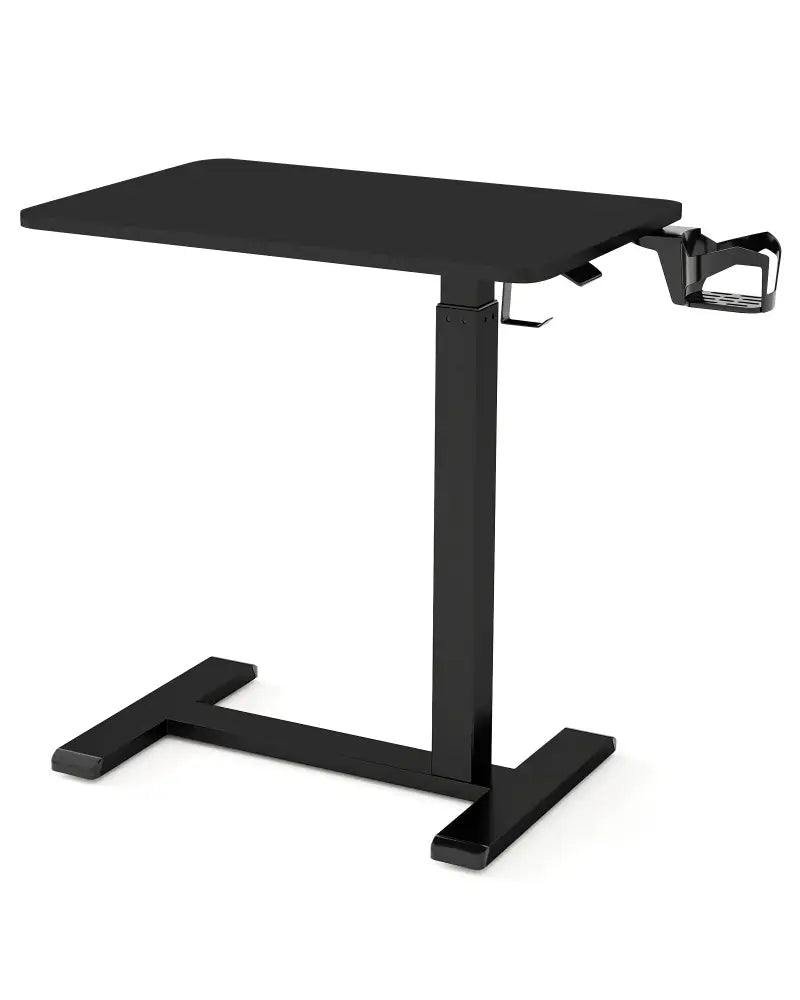 Mobile Standing Desk Height Adjustable Overbed Bedside Table with Cup Holder-Black - Black - End & Side Tables