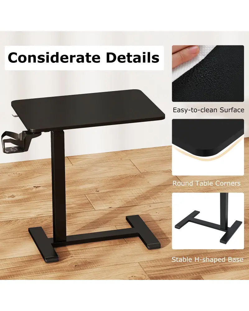 Mobile Standing Desk Height Adjustable Overbed Bedside Table with Cup Holder-Black - Black - End & Side Tables