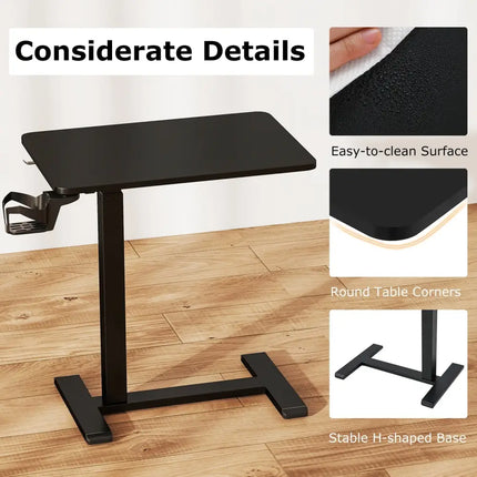 Mobile Standing Desk Height Adjustable Overbed Bedside Table with Cup Holder-Black - Black - End & Side Tables