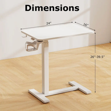 Mobile Standing Desk Height Adjustable Overbed Bedside Table with Cup Holder-White - White - End & Side Tables