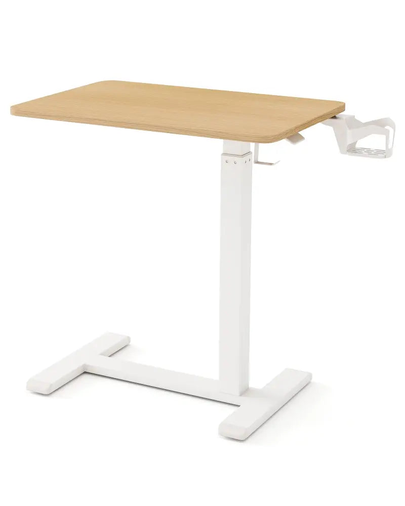 Mobile Standing Desk Height Adjustable Overbed Bedside Table with Cup Holder-Natural - Natural - End & Side Tables