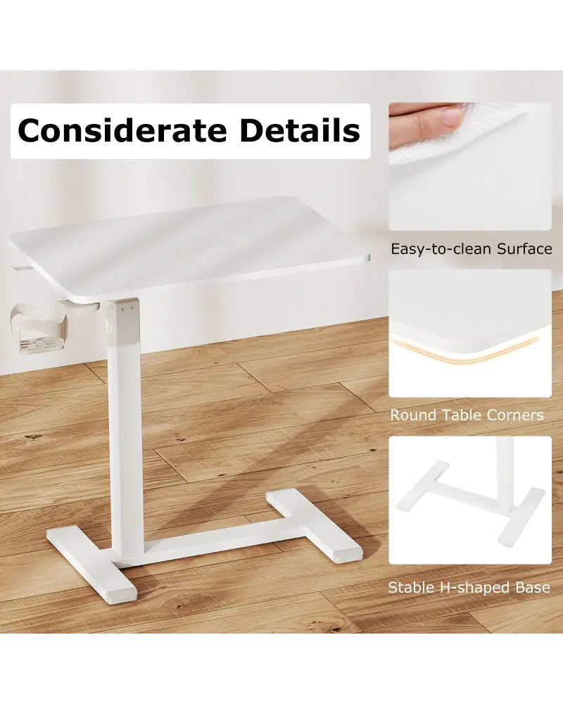 Mobile Standing Desk Height Adjustable Overbed Bedside Table with Cup Holder-White - White - End & Side Tables