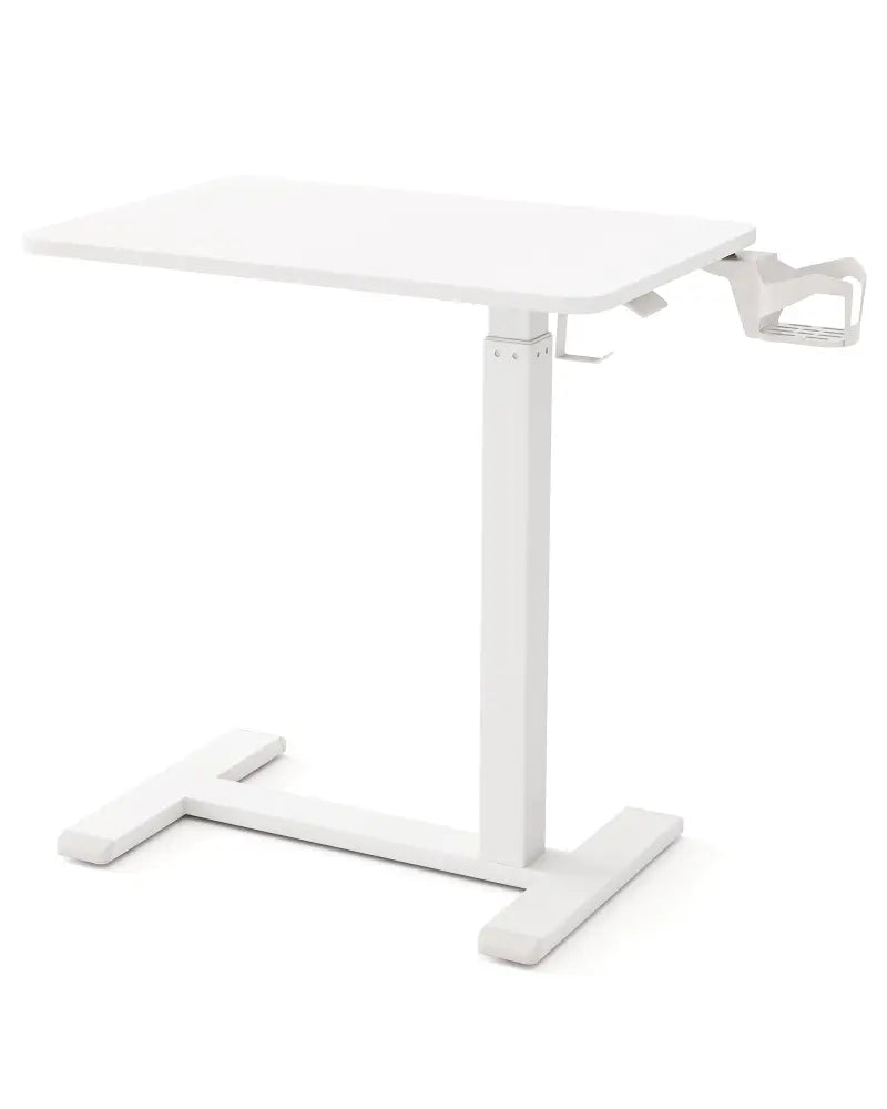 Mobile Standing Desk Height Adjustable Overbed Bedside Table with Cup Holder-White - White - End & Side Tables