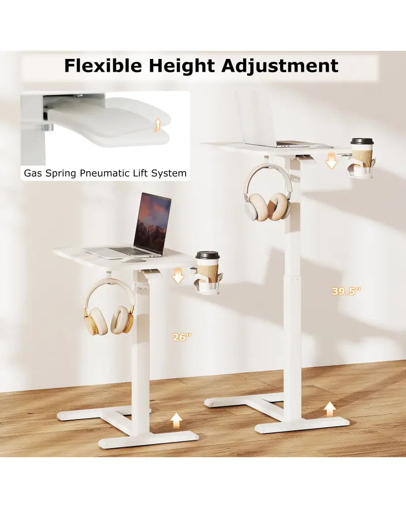 Mobile Standing Desk Height Adjustable Overbed Bedside Table with Cup Holder-White - White - End & Side Tables