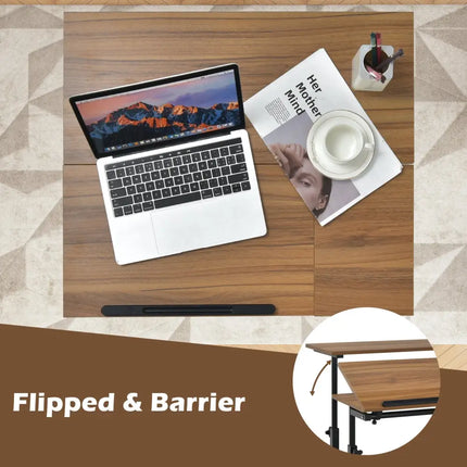 Mobile Standing up Desk Adjustable Computer Desk Tilting Workstation-Walnut - Walnut - Laptop Tables & Printer Stands