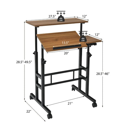 Mobile Standing up Desk Adjustable Computer Desk Tilting Workstation-Walnut - Walnut - Laptop Tables & Printer Stands