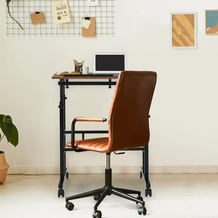 Mobile Standing up Desk Adjustable Computer Desk Tilting Workstation-Walnut - Walnut - Laptop Tables & Printer Stands