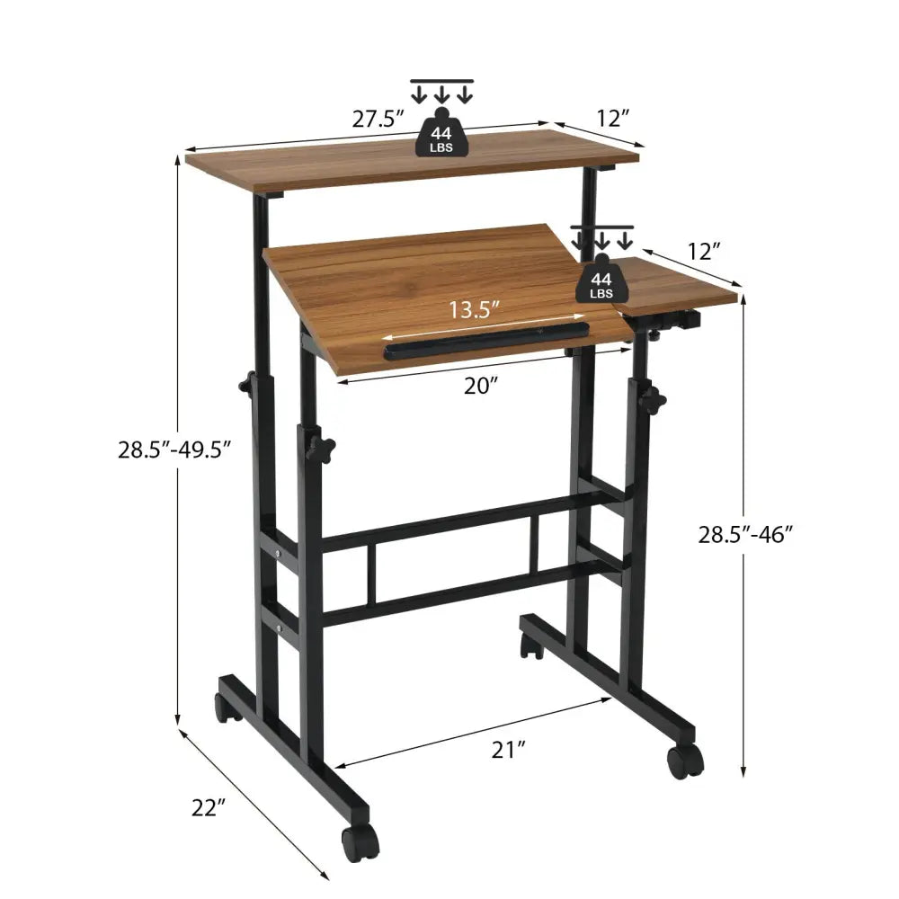 Mobile Standing up Desk Adjustable Computer Desk Tilting Workstation-Walnut - Walnut - Laptop Tables & Printer Stands