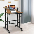 Mobile Standing up Desk Adjustable Computer Desk Tilting Workstation-Walnut - Walnut - Laptop Tables & Printer Stands