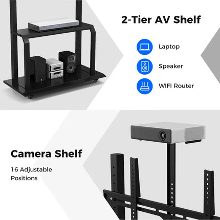 Mobile TV Stand with Camera Shelf and AV Shelves for 32-80 Inch Flat/Curved TVs - Black - Entertainment Centers & TV