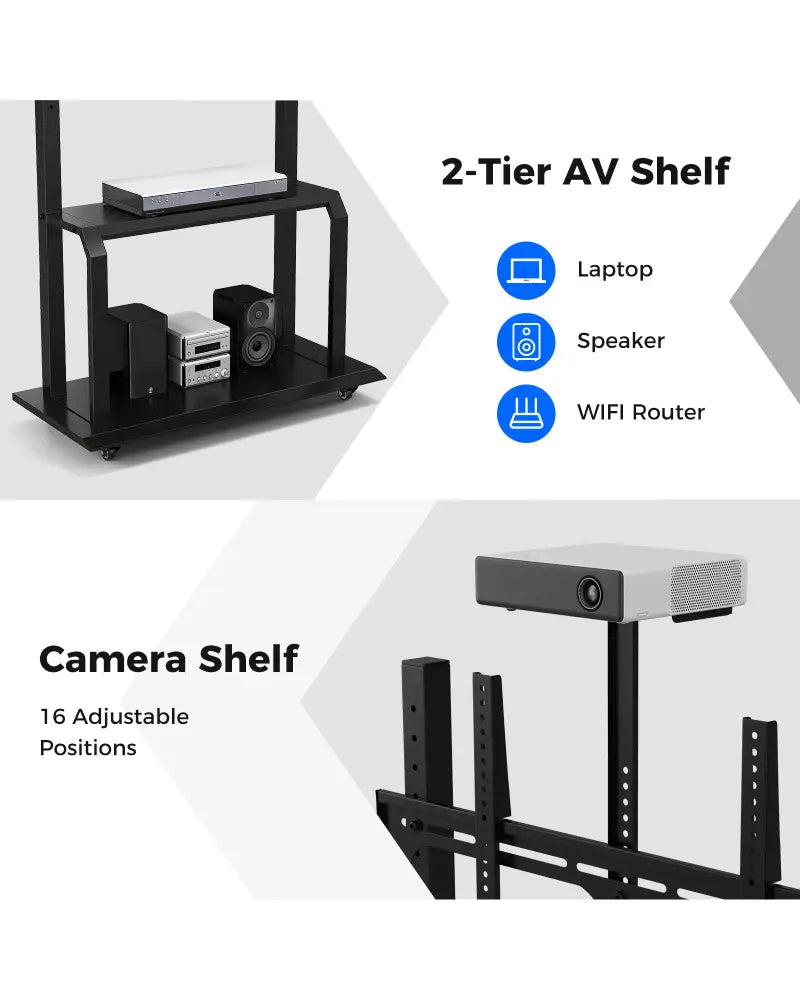 Mobile TV Stand with Camera Shelf and AV Shelves for 32-80 Inch Flat/Curved TVs - Black - Entertainment Centers & TV