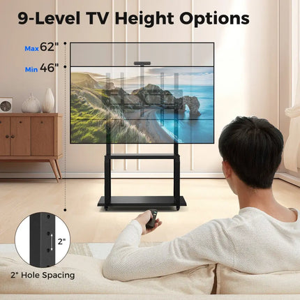 Mobile TV Stand with Camera Shelf and AV Shelves for 32-80 Inch Flat/Curved TVs - Black - Entertainment Centers & TV