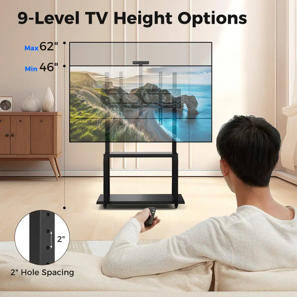 Mobile TV Stand with Camera Shelf and AV Shelves for 32-80 Inch Flat/Curved TVs - Black - Entertainment Centers & TV