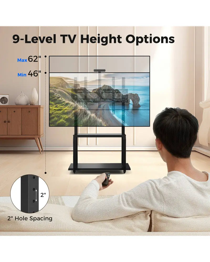 Mobile TV Stand with Camera Shelf and AV Shelves for 32-80 Inch Flat/Curved TVs - Black - Entertainment Centers & TV