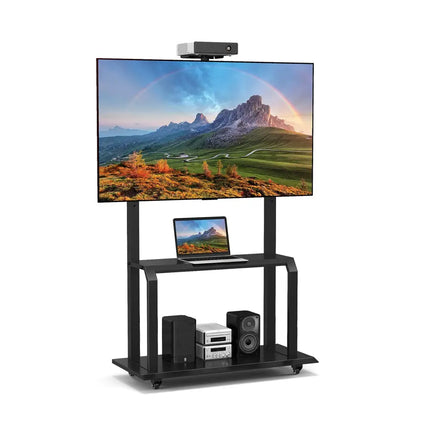 Mobile TV Stand with Camera Shelf and AV Shelves for 32-80 Inch Flat/Curved TVs - Black - Entertainment Centers & TV