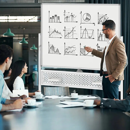 Mobile Whiteboard Adjustable Double-Sided Magnetic Board with Pegboard-White - White - Home Office