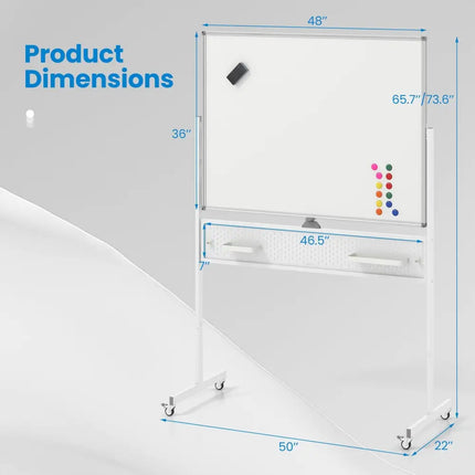 Mobile Whiteboard Adjustable Double-Sided Magnetic Board with Pegboard-White - White - Home Office