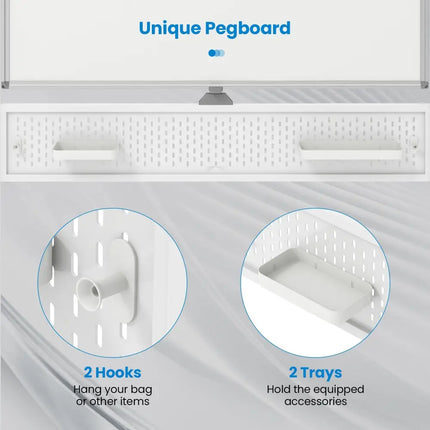 Mobile Whiteboard Adjustable Double-Sided Magnetic Board with Pegboard-White - White - Home Office