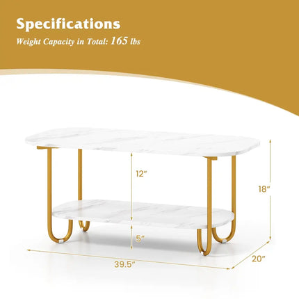 Modern 2-tier Faux Marble Top Coffee Table-White - White - Coffee Tables