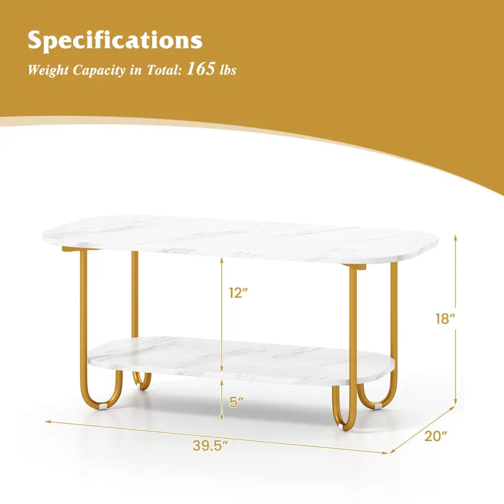 Modern 2-tier Faux Marble Top Coffee Table-White - White - Coffee Tables
