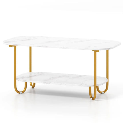 Modern 2-tier Faux Marble Top Coffee Table-White - White - Coffee Tables