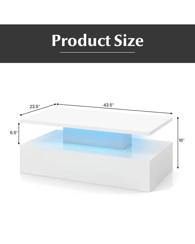 Modern 2-tier High Glossy Table with Adjustable Light Colors for Living Room-White - White - Coffee Tables