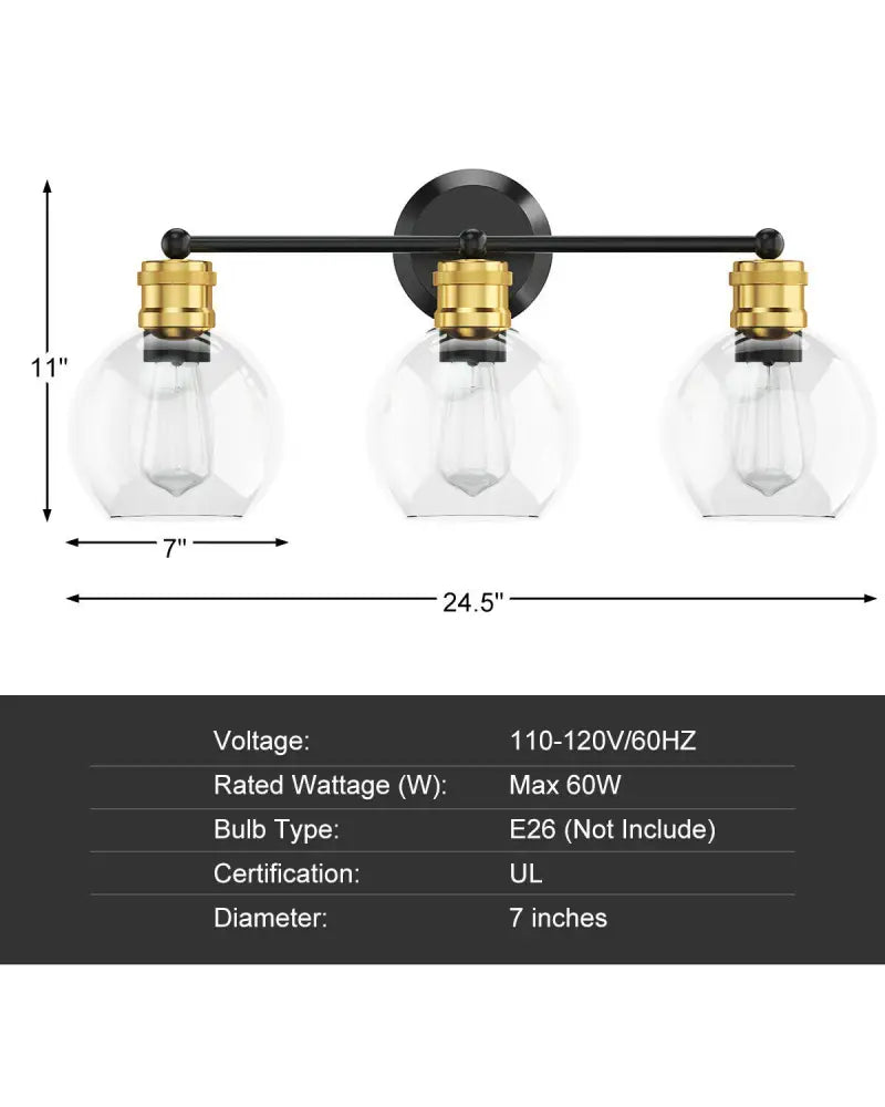 Modern 3-light Bubbled Glass Vanity Light - Black - Wall Lights