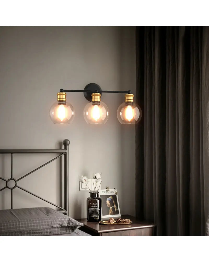 Modern 3-light Bubbled Glass Vanity Light - Black - Wall Lights