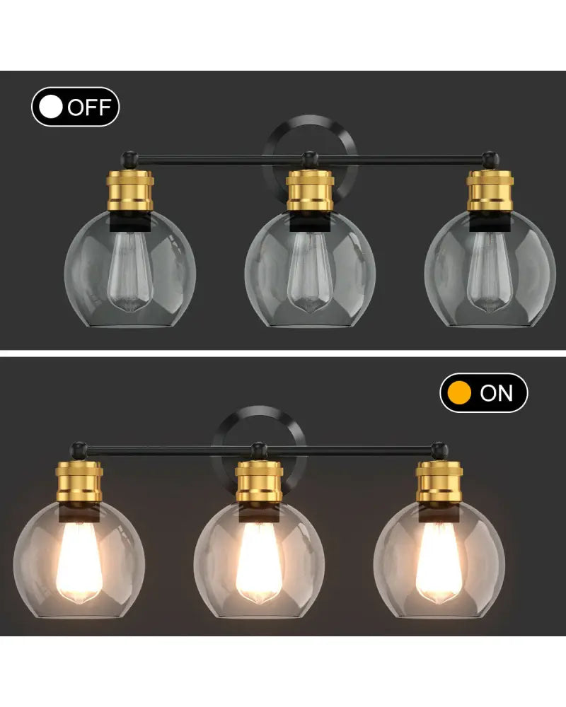 Modern 3-light Bubbled Glass Vanity Light - Black - Wall Lights