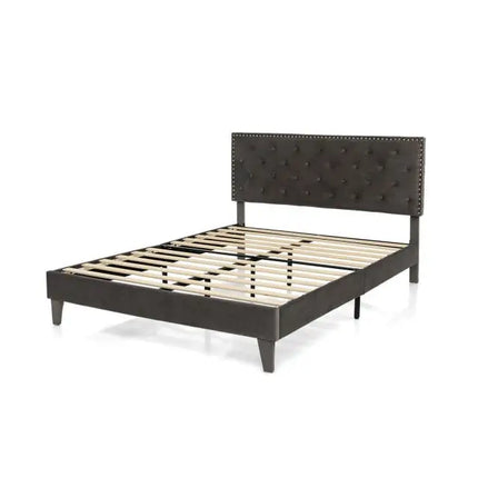 Modern 3-Piece Bedroom Furniture Set with Upholstered Queen Bed 2 Rattan Nightstands and 3-Globe Floor Lamp - Bedroom