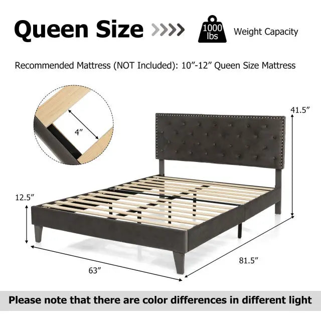 Modern 3-Piece Bedroom Furniture Set with Upholstered Queen Bed 2 Rattan Nightstands and 3-Globe Floor Lamp - Bedroom