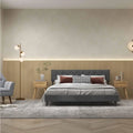 Modern 3-Piece Bedroom Furniture Set with Upholstered Queen Bed 2 Rattan Nightstands and 3-Globe Floor Lamp - Bedroom