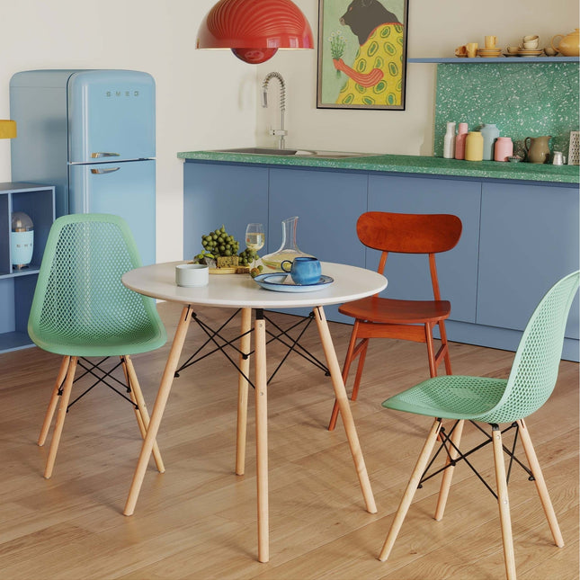 Modern 3-Piece Dining Set: Round Table with Set of 2 Hollow Plastic Chairs - Dining Room Sets
