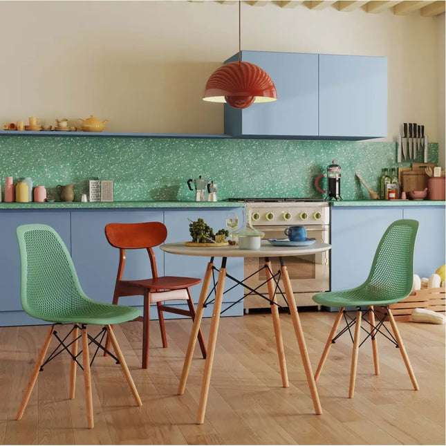 Modern 3-Piece Dining Set: Round Table with Set of 2 Hollow Plastic Chairs - Dining Room Sets