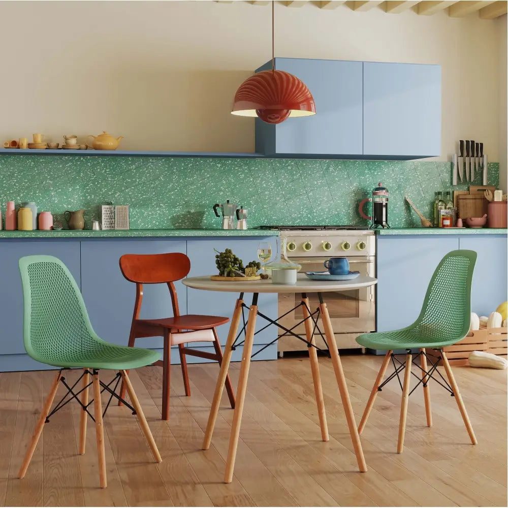 Modern 3-Piece Dining Set: Round Table with Set of 2 Hollow Plastic Chairs - Dining Room Sets