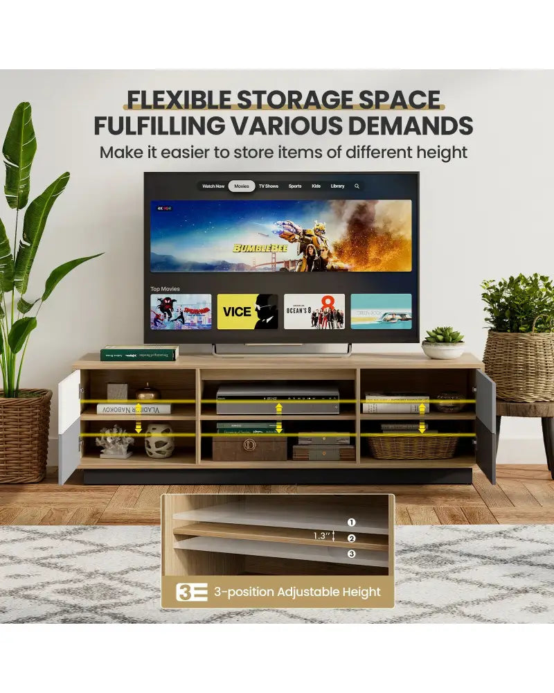 Modern 55 Inch TV Stand with 2 Storage Cabinets for TVs up to 60 Inch - Natural - Entertainment Centers & TV Stands