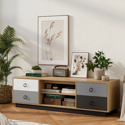 Modern 55 Inch TV Stand with 2 Storage Cabinets for TVs up to 60 Inch Costway