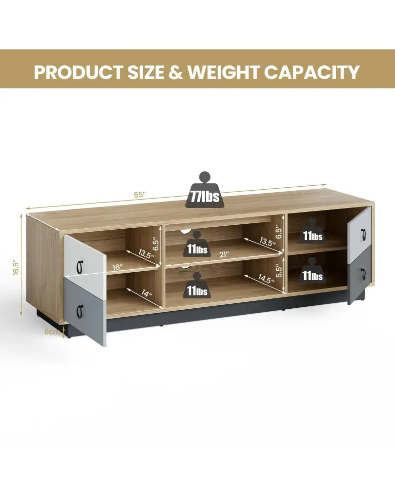 Modern 55 Inch TV Stand with 2 Storage Cabinets for TVs up to 60 Inch - Natural - Entertainment Centers & TV Stands
