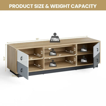 Modern 55 Inch TV Stand with 2 Storage Cabinets for TVs up to 60 Inch Costway