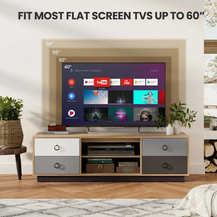 Modern 55 Inch TV Stand with 2 Storage Cabinets for TVs up to 60 Inch Costway