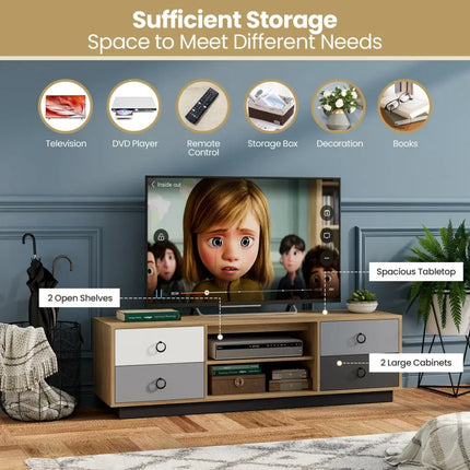 Modern 55 Inch TV Stand with 2 Storage Cabinets for TVs up to 60 Inch Costway