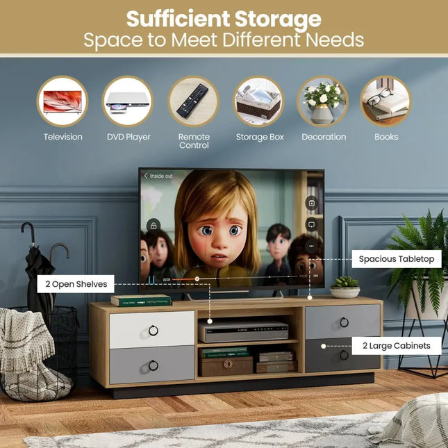 Modern 55 Inch TV Stand with 2 Storage Cabinets for TVs up to 60 Inch Costway