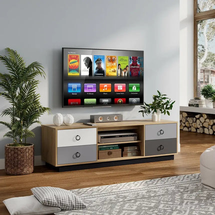Modern 55 Inch TV Stand with 2 Storage Cabinets for TVs up to 60 Inch Costway