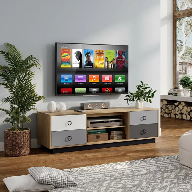 Modern 55 Inch TV Stand with 2 Storage Cabinets for TVs up to 60 Inch Costway