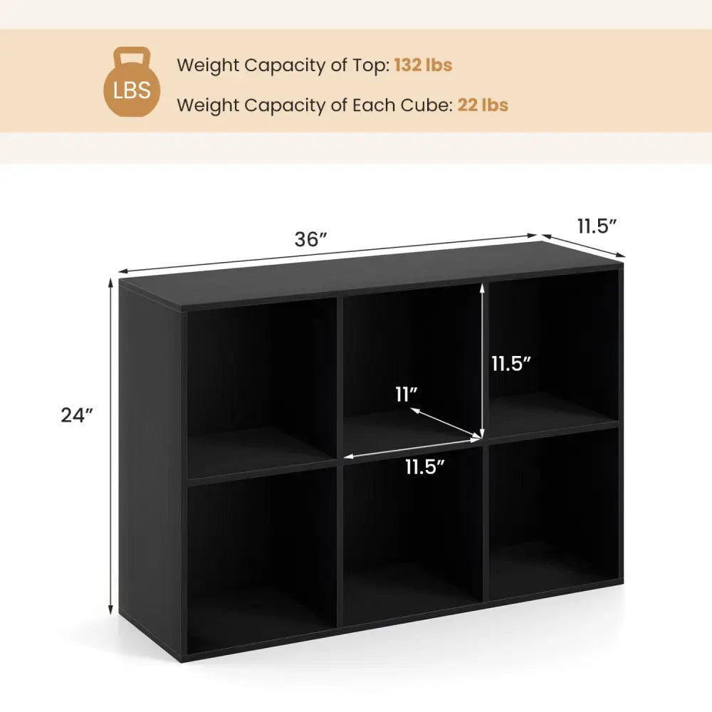 Modern 6-Cube Bookcase with Anti-tipping Kits for Bedroom Living Room-Black - Black - Bookcases