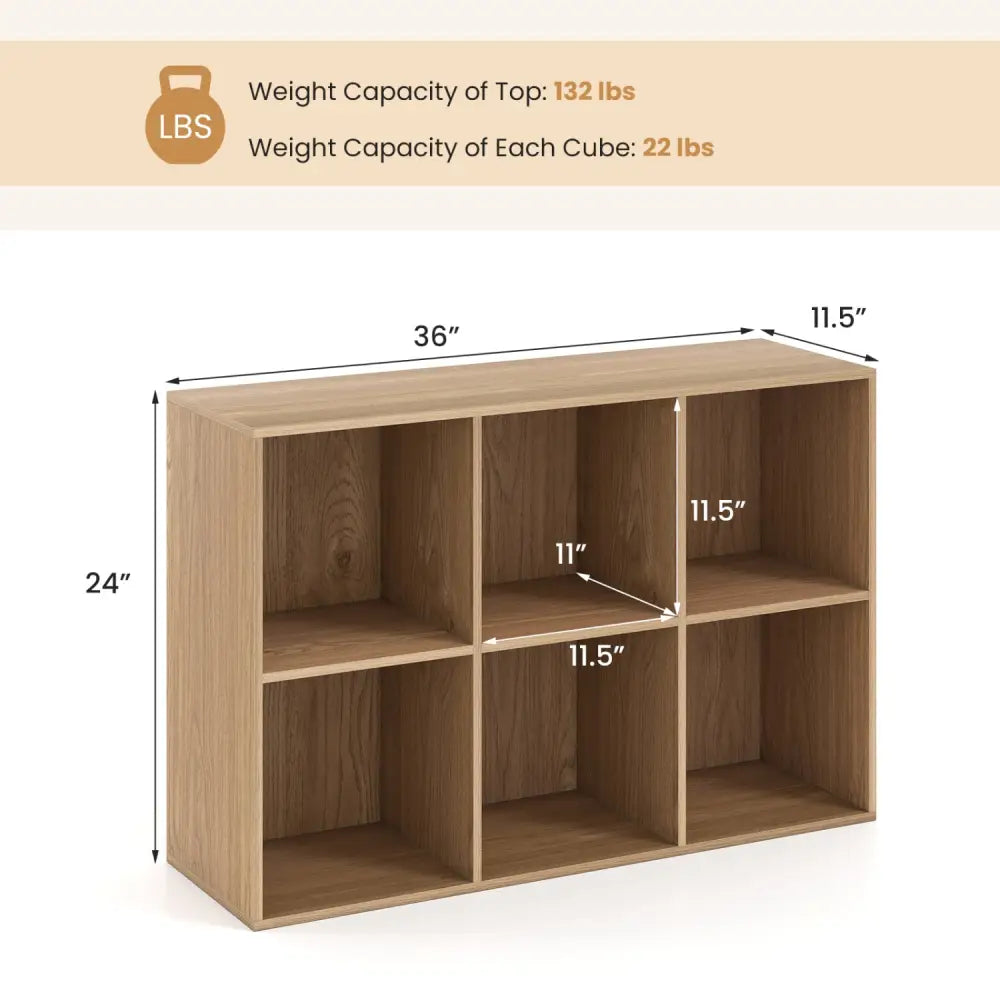 Modern 6-Cube Bookcase with Anti-tipping Kits for Bedroom Living Room-Natural - Natural - Bookcases