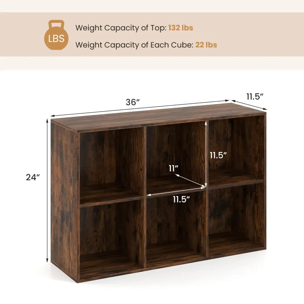 Modern 6-Cube Bookcase with Anti-tipping Kits for Bedroom Living Room-Rustic Brown - Rustic Brown - Bookcases