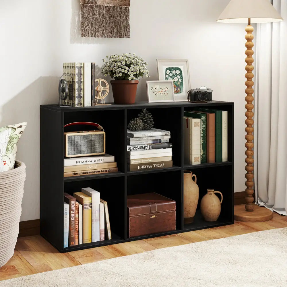 Modern 6-Cube Bookcase with Anti-tipping Kits for Bedroom Living Room-Black - Black - Bookcases